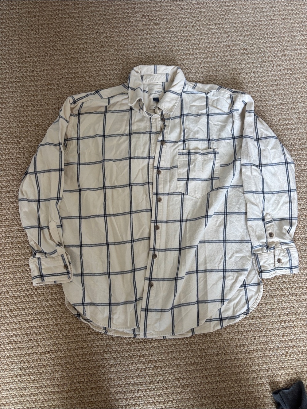 Universal Thread Cream Button-Down Shirt with Navy Windowpane Grid